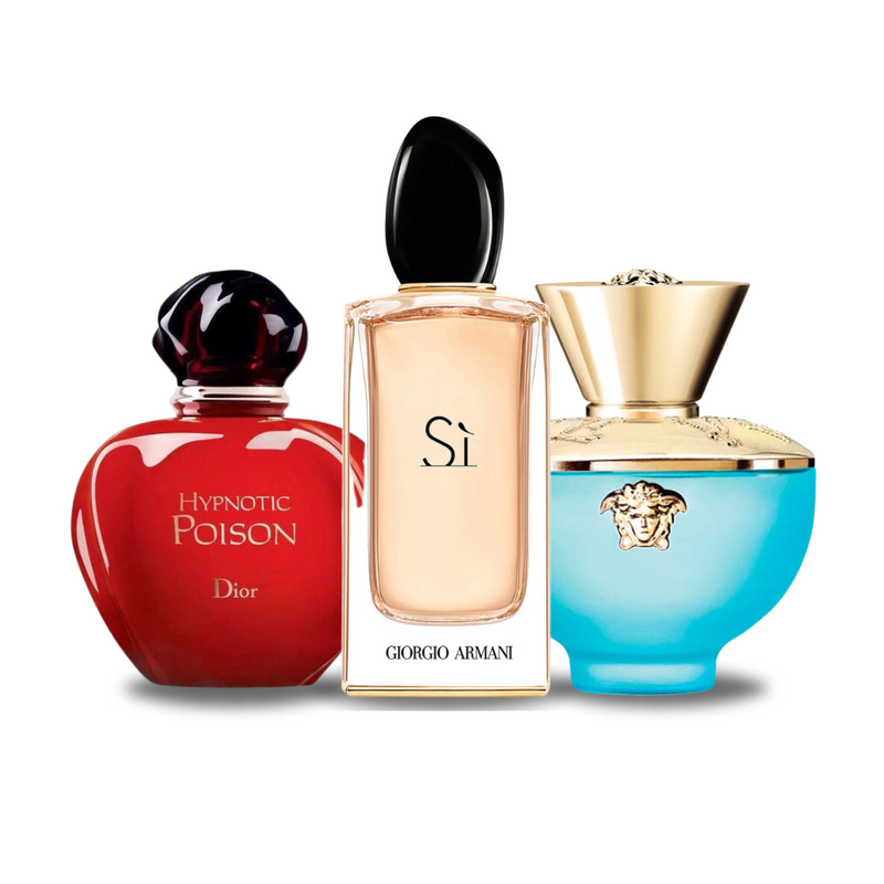 Zestaw 3 perfum Dior HYPNOTIC POISON, Giorgio Armani SÌ e Versace DYLAN TURQUOISE 100ml